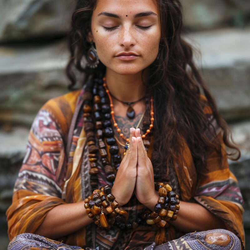 Méditation femme bouddhiste avec bracelets